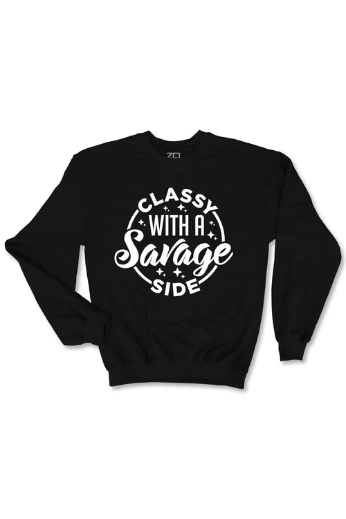 Classy With A Savage Side Crewneck Sweatshirt (White Logo) - Zamage