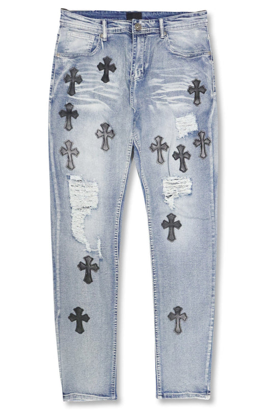 Crossed Patched Denim (Blue Wash) - Zamage