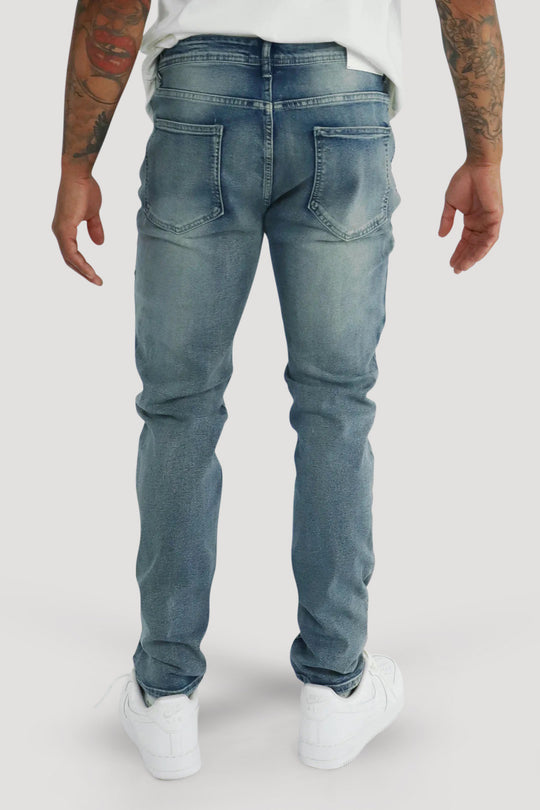 Gekruiste patch denim (blauwe wassing)