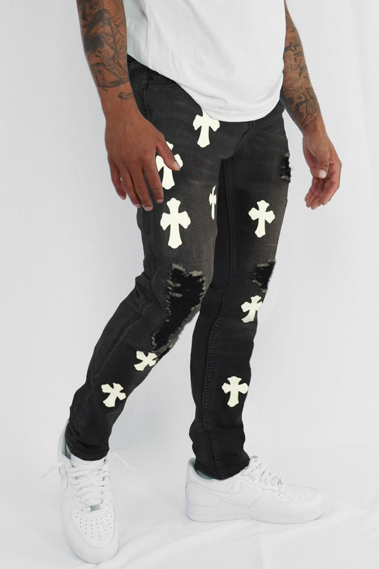 Crossed Patched Denim (Black-White)