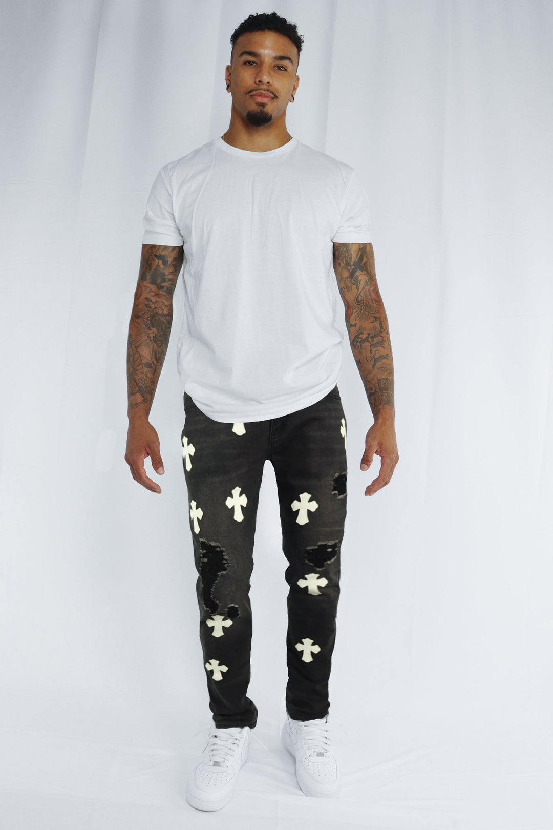 Crossed Patched Denim (Black-White)