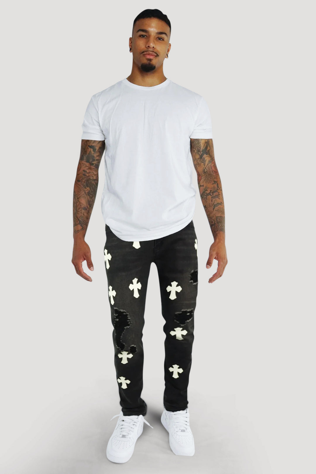 Crossed Patched Denim (Black-White)