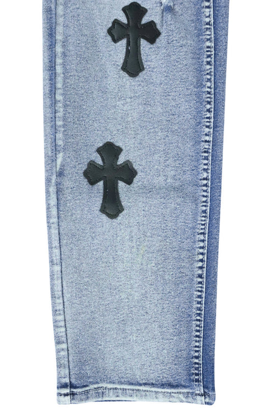Crossed Patched Denim (Blue Wash) - Zamage