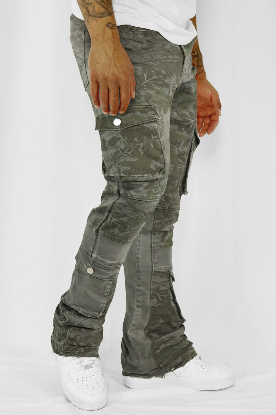 Green Leaf Stacked Denim (Grey) - Zamage