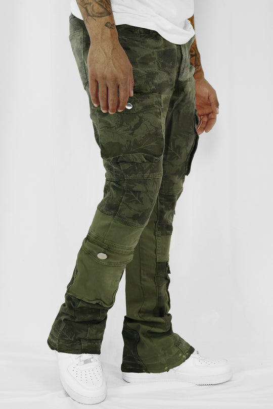 Green Leaf Stacked Denim (Olive) - Zamage
