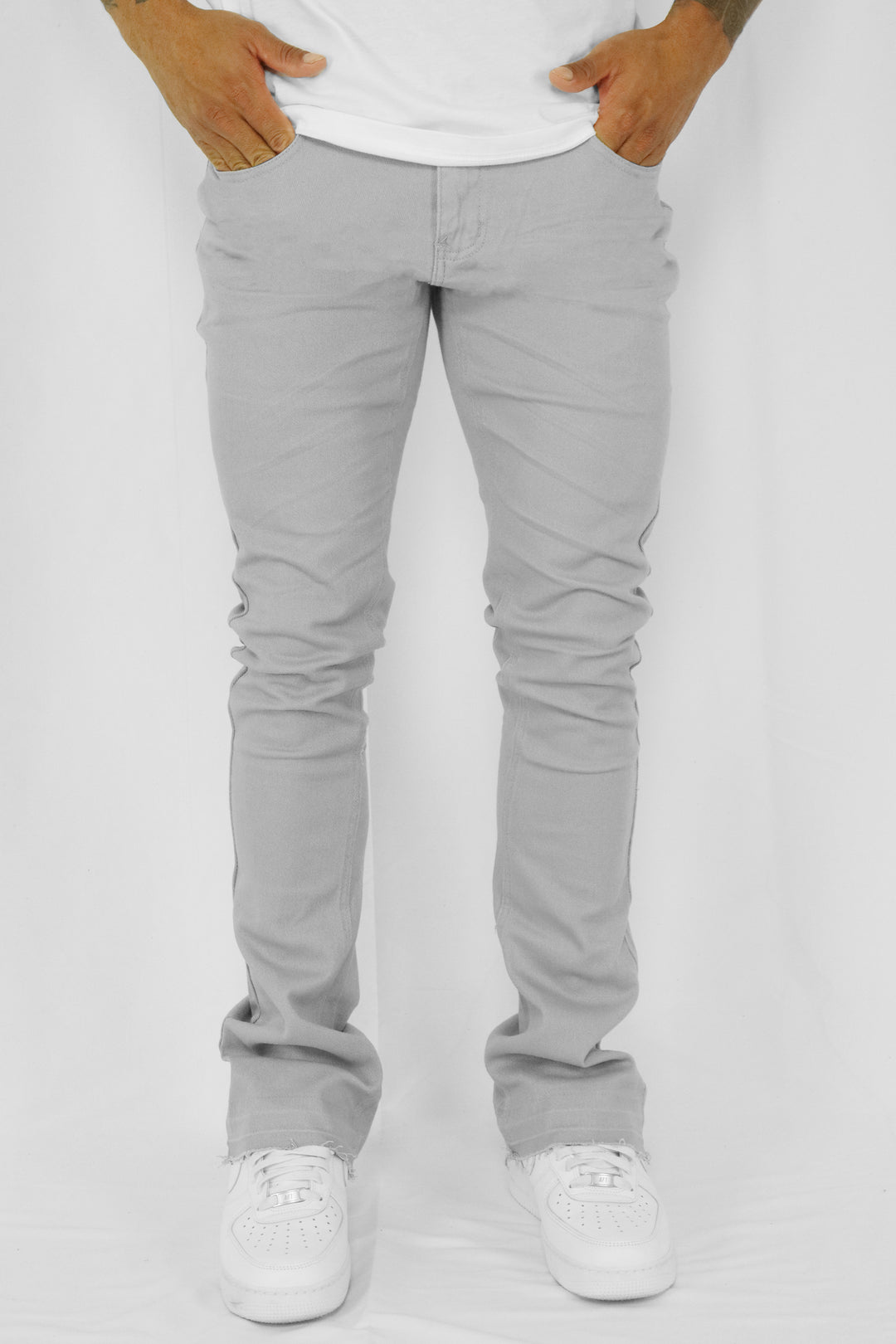 Grey Stacked Denim Jeans – Tulones