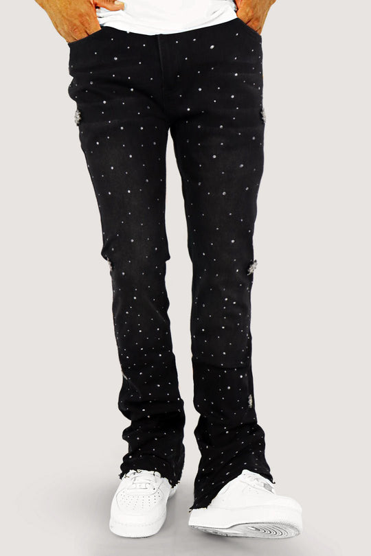 Crystal Wave Stacked Denim (Black) - Zamage