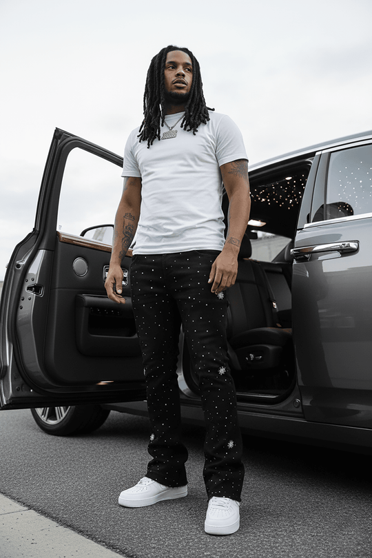 Crystal Wave Stacked Denim (Black) - Zamage