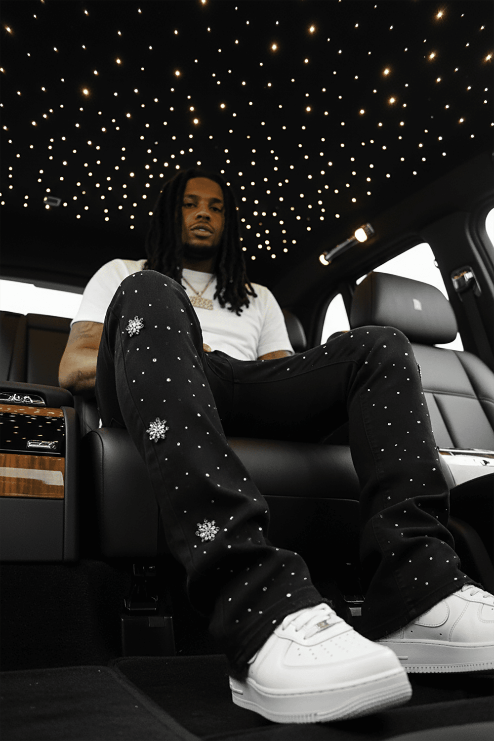 Crystal Wave Stacked Denim (Black) - Zamage