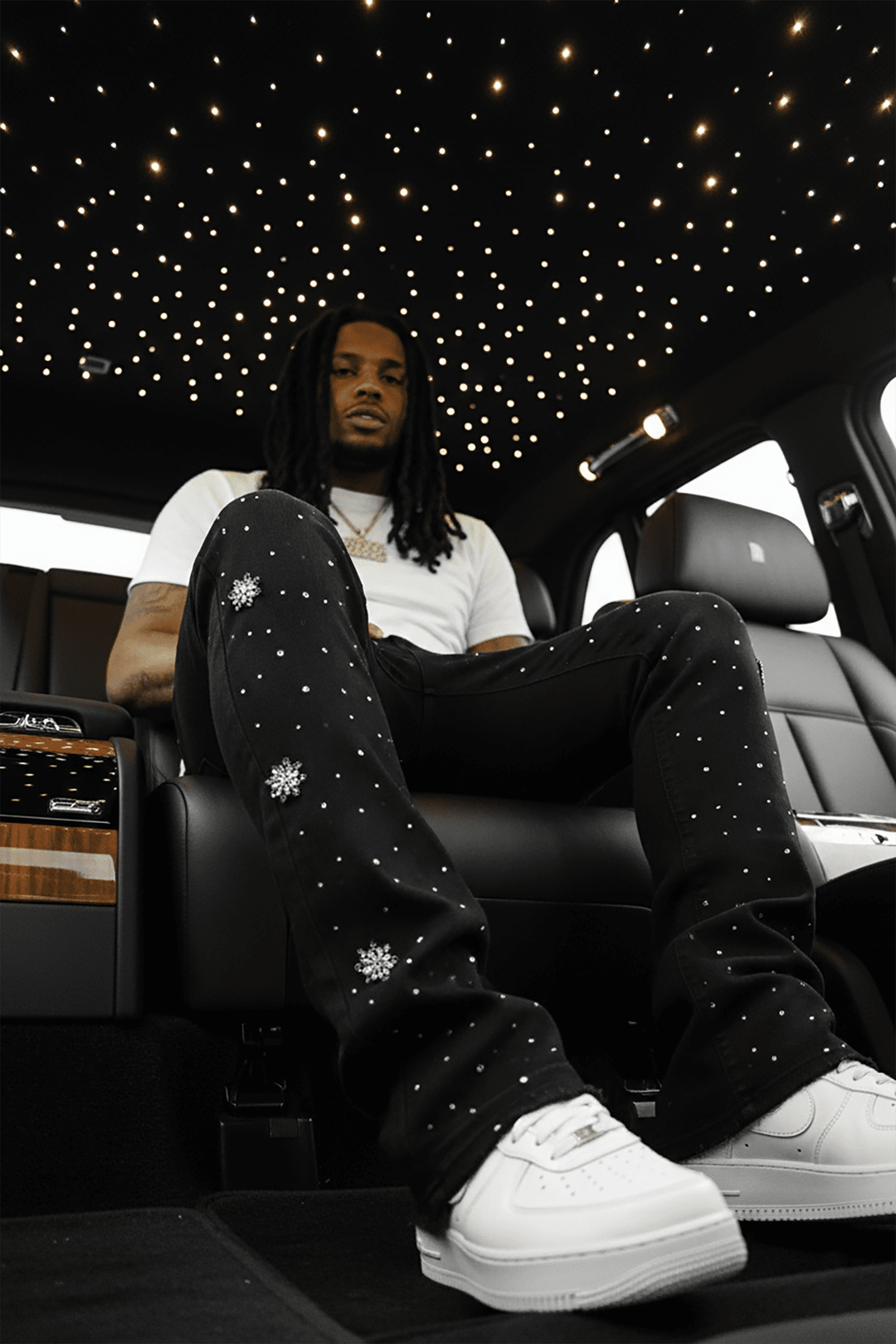 Crystal Wave Stacked Denim (Black) - Zamage