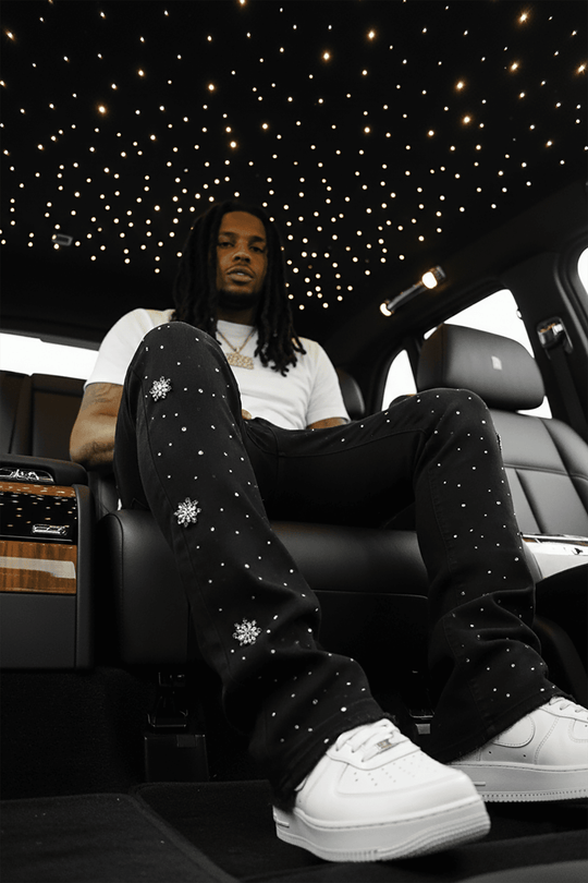 Crystal Wave Stacked Denim (Black) - Zamage