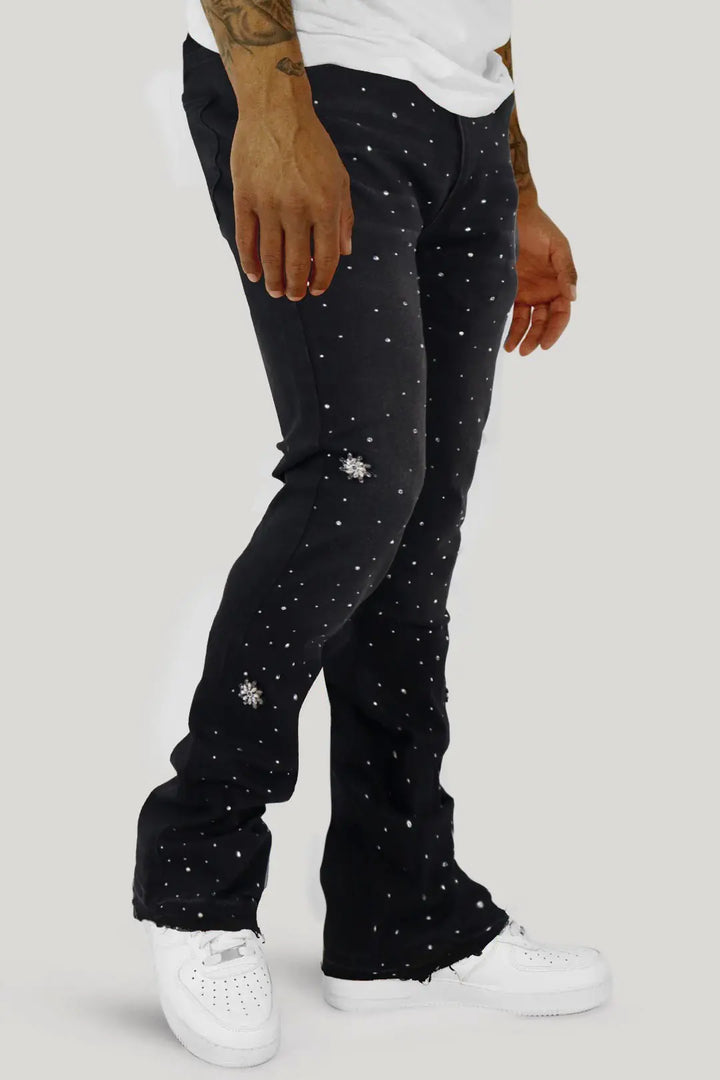 Crystal Wave Stacked Denim (Black) - Zamage