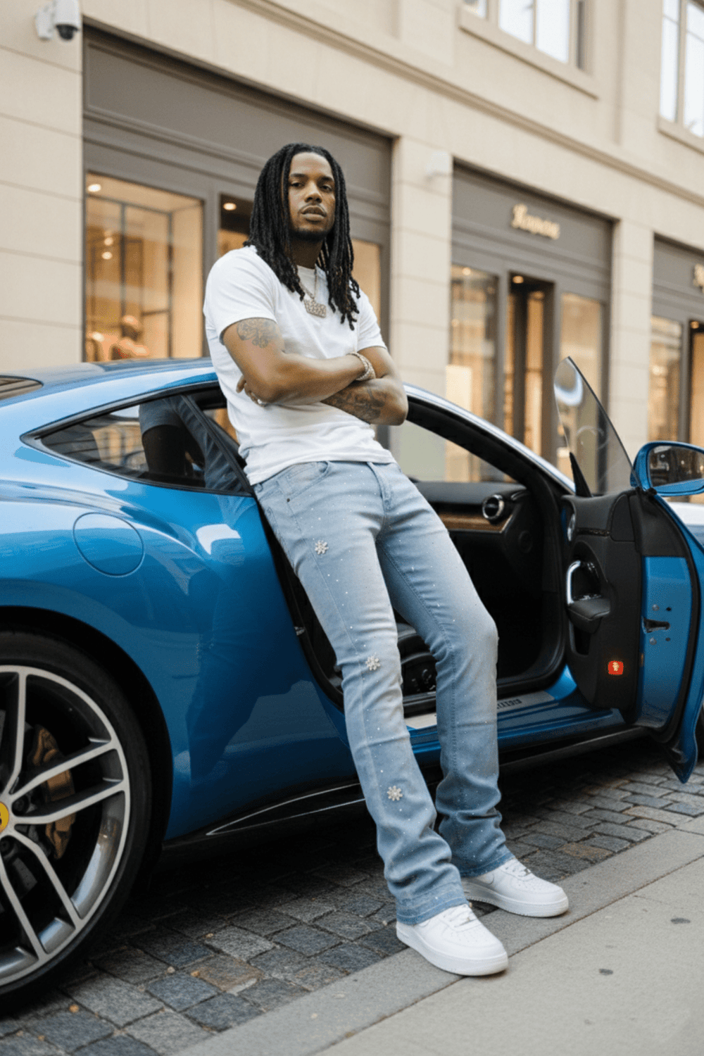 Crystal Wave Stacked Denim (Blue) - Zamage