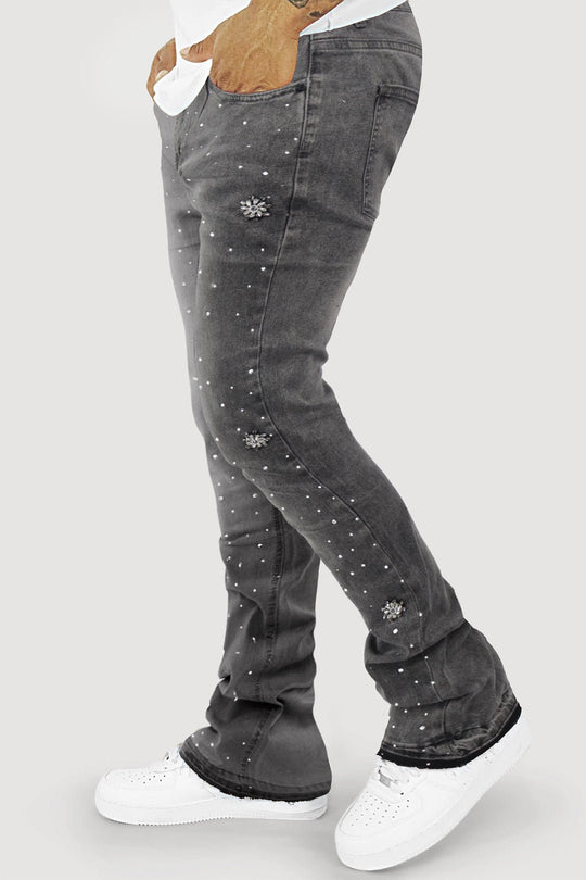 Crystal Wave Stacked Denim (Grey) - Zamage