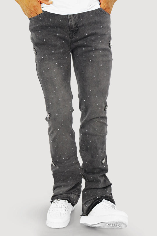 Crystal Wave Stacked Denim (Grey) - Zamage