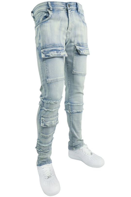 Cargo Shredded Denim (Ice Blue)