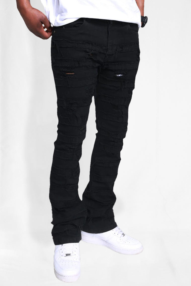 Line Shredded Stacked Denim (Jet Black)