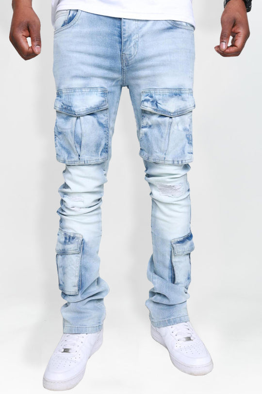 Ninefold Cargo Stacked Denim (Ice Blue)