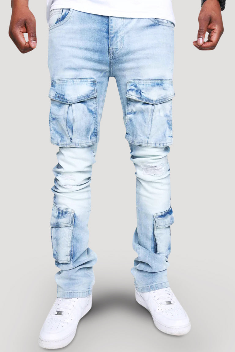 Ninefold Cargo Stacked Denim (Ice Blue)