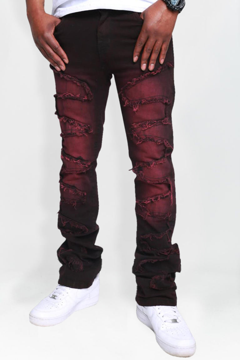 Dragon Trim Stacked Denim (Red - Black)