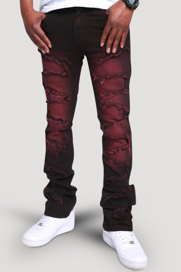 Dragon Trim Stacked Denim (Red - Black)