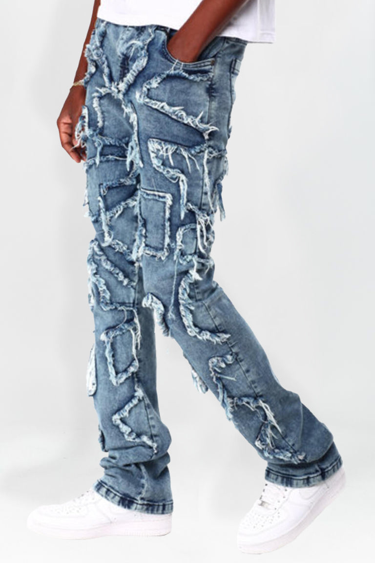 Line Art Stacked Denim (Dark Blue)