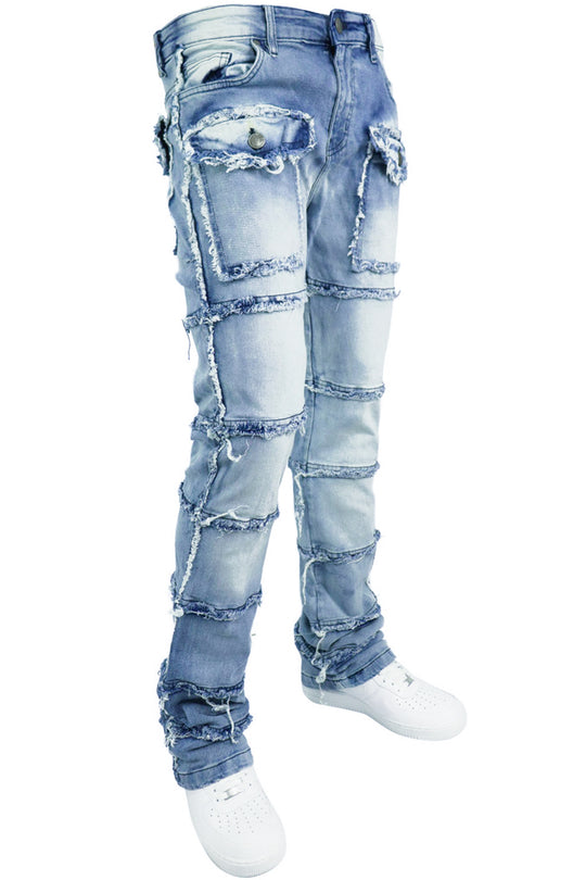 Shredded Pocket Stacked Denim (Medium Blue)