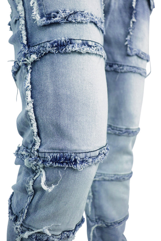 Shredded Pocket Stacked Denim (Medium Blue)