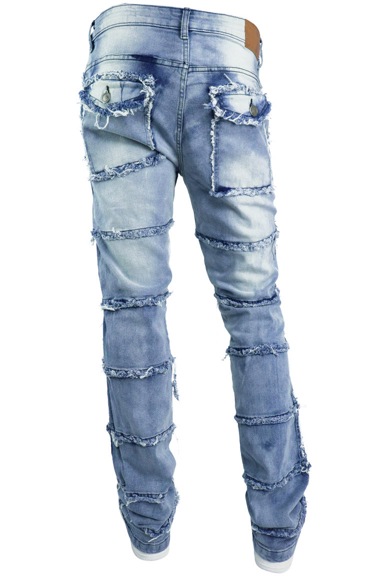 Shredded Pocket Stacked Denim (Medium Blue)