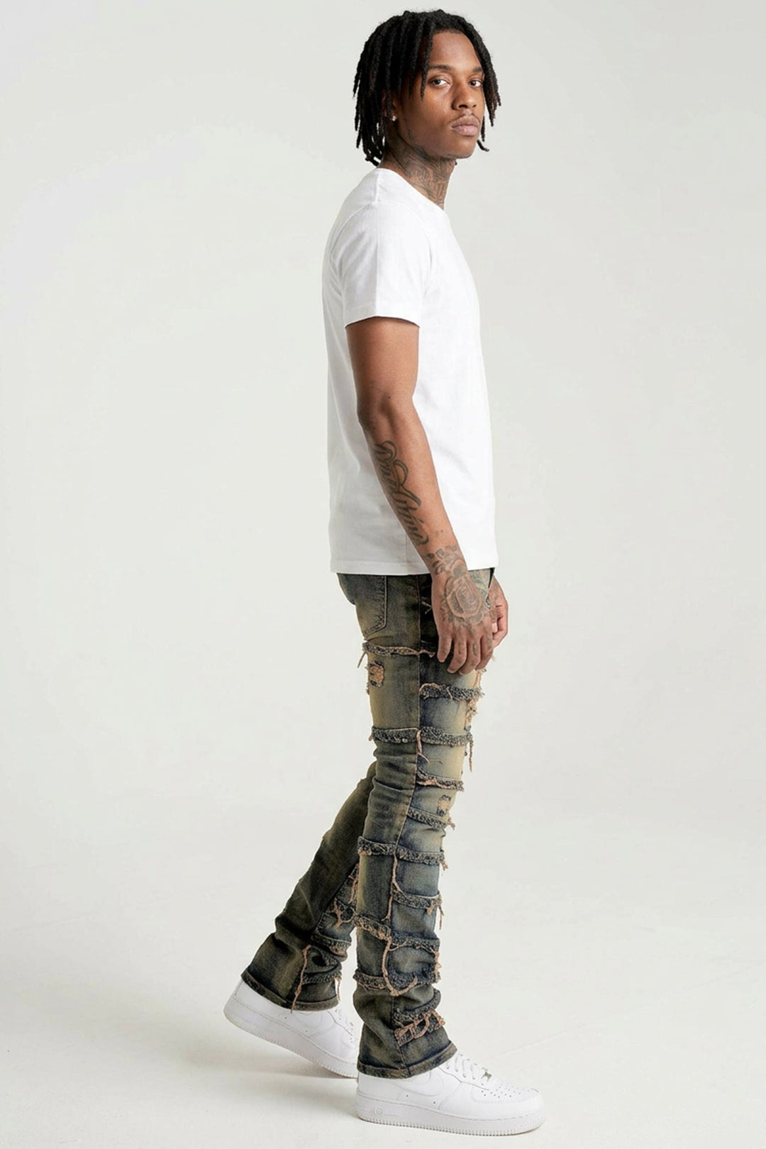 Distressed Layered Stacked Denim (Dark Indigo) (S3016T) - Zamage