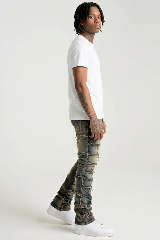 Distressed Layered Stacked Denim (Dark Indigo) (S3016T) - Zamage