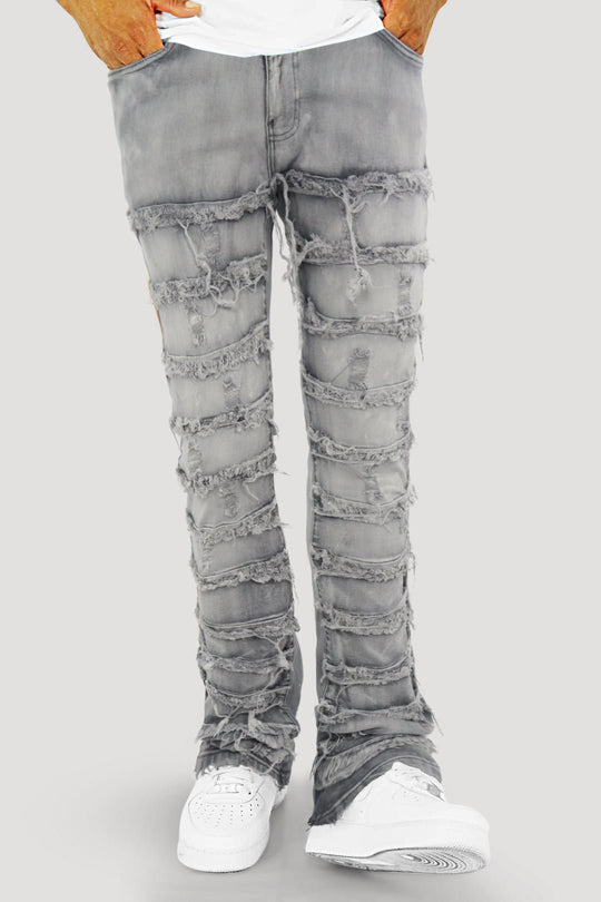 Distressed Layered Stacked Denim (Grey) (S3016) - Zamage