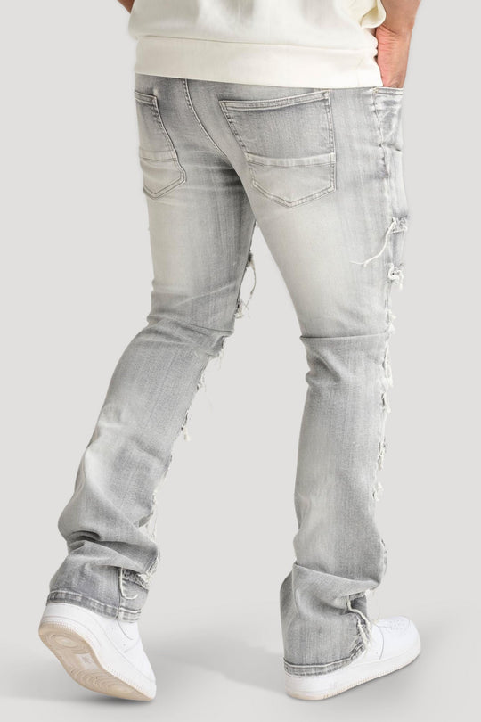 Distressed Layered Stacked Denim (Grey) (S3016) - Zamage