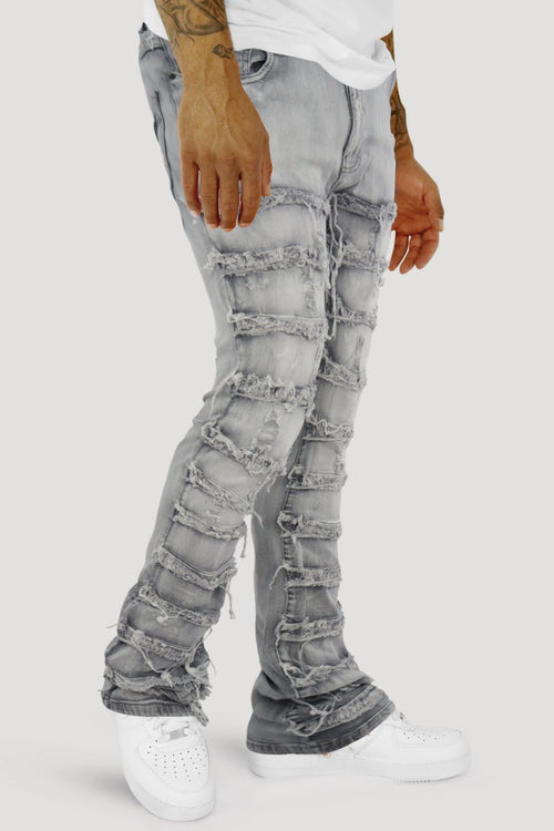 Distressed Layered Stacked Denim (Grey) (S3016) - Zamage