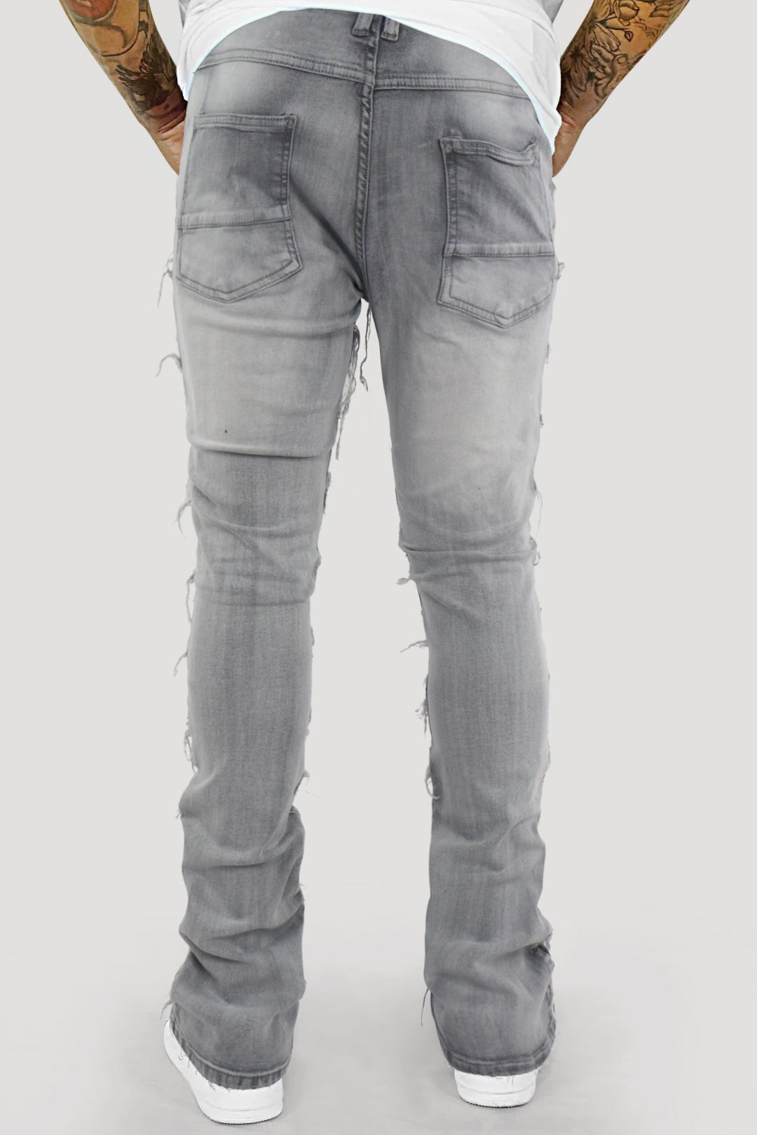 Distressed Layered Stacked Denim (Grey) (S3016) - Zamage