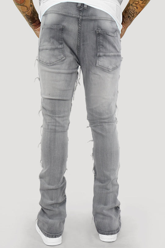 Distressed Layered Stacked Denim (Grey) (S3016) - Zamage
