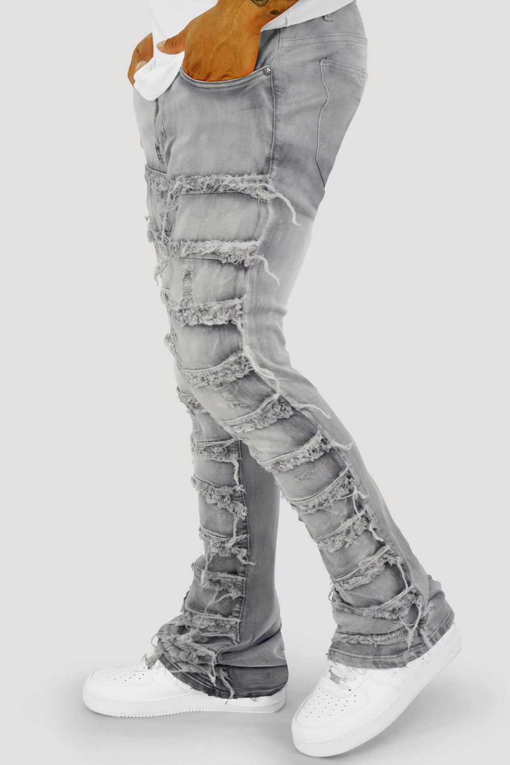 Distressed Layered Stacked Denim (Grey) (S3016) - Zamage