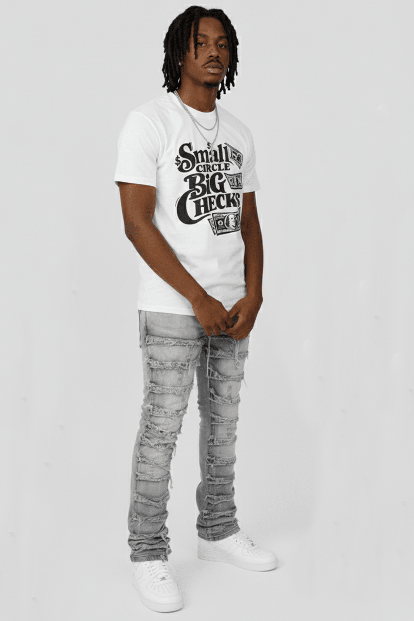 Distressed Layered Stacked Denim (Grey) (S3016) - Zamage