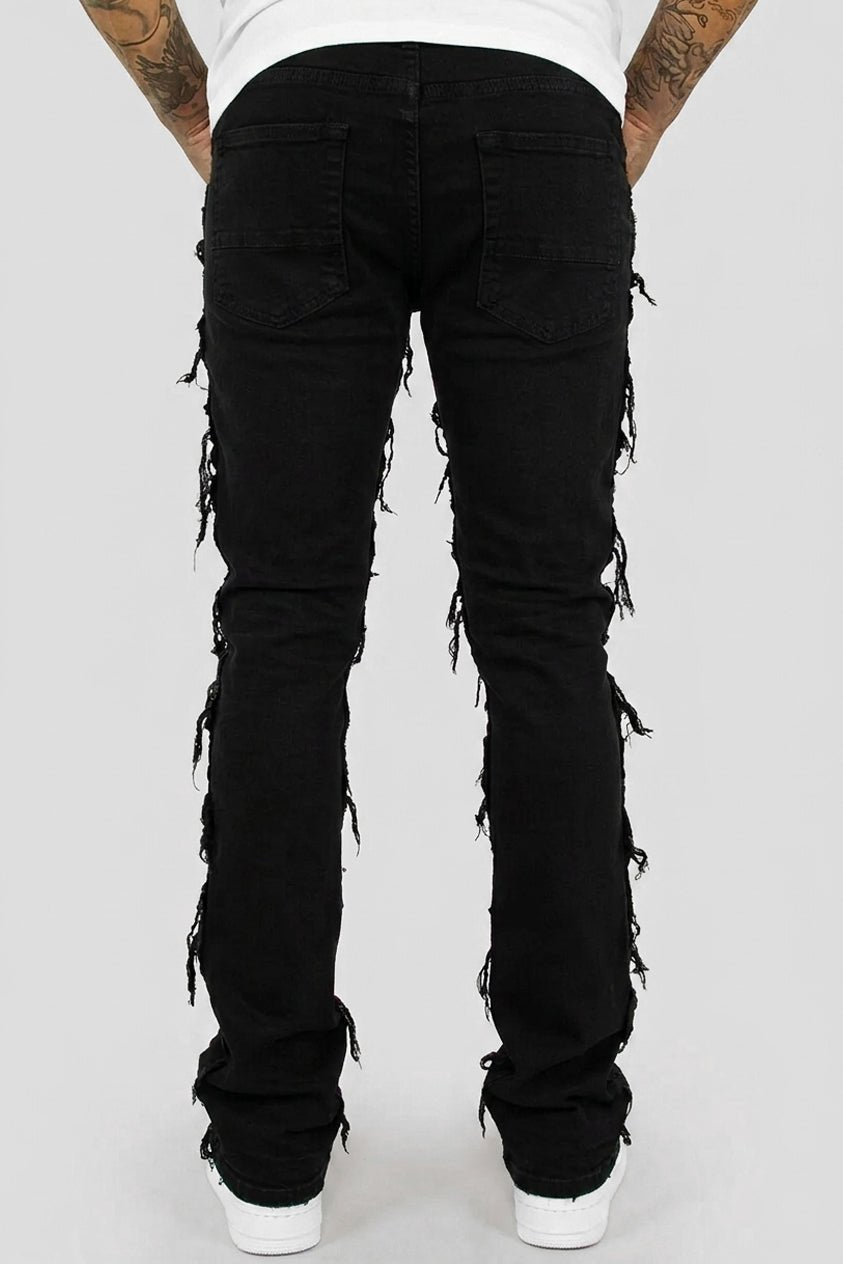 Distressed Layered Stacked Denim (Jet Black) - Zamage