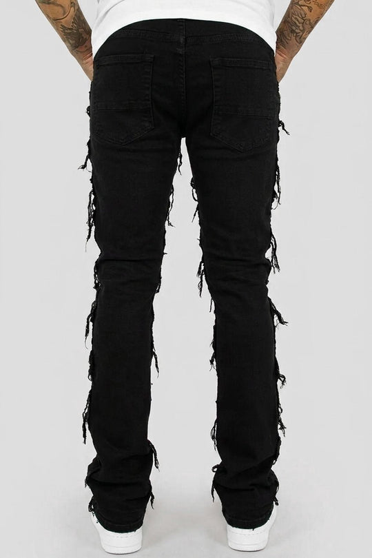 Distressed Layered Stacked Denim (Jet Black) - Zamage