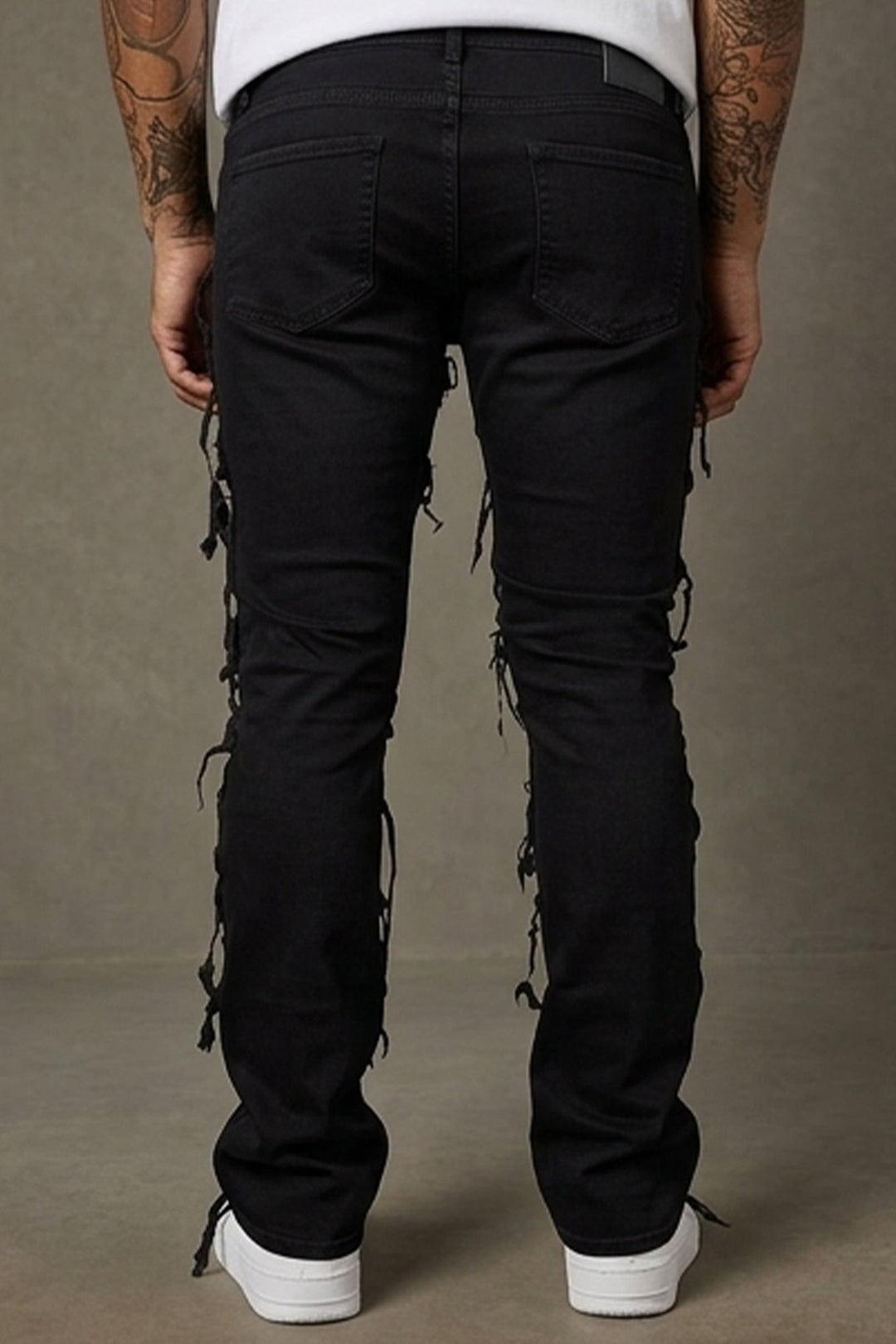 Distressed Layered Stacked Denim (Jet Black) - Zamage