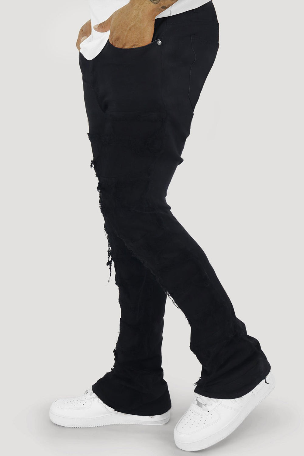 Distressed Layered Stacked Denim (Jet Black) (S3016) - Zamage