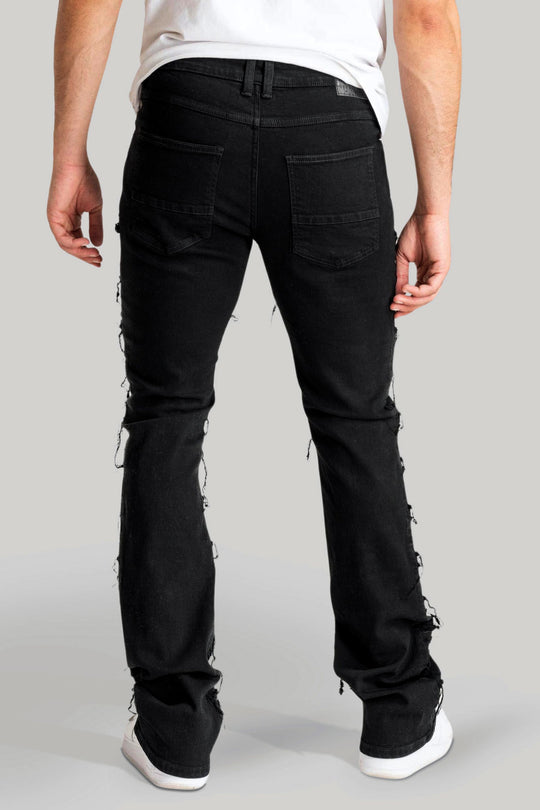 Distressed Layered Stacked Denim (Jet Black) (S3016) - Zamage