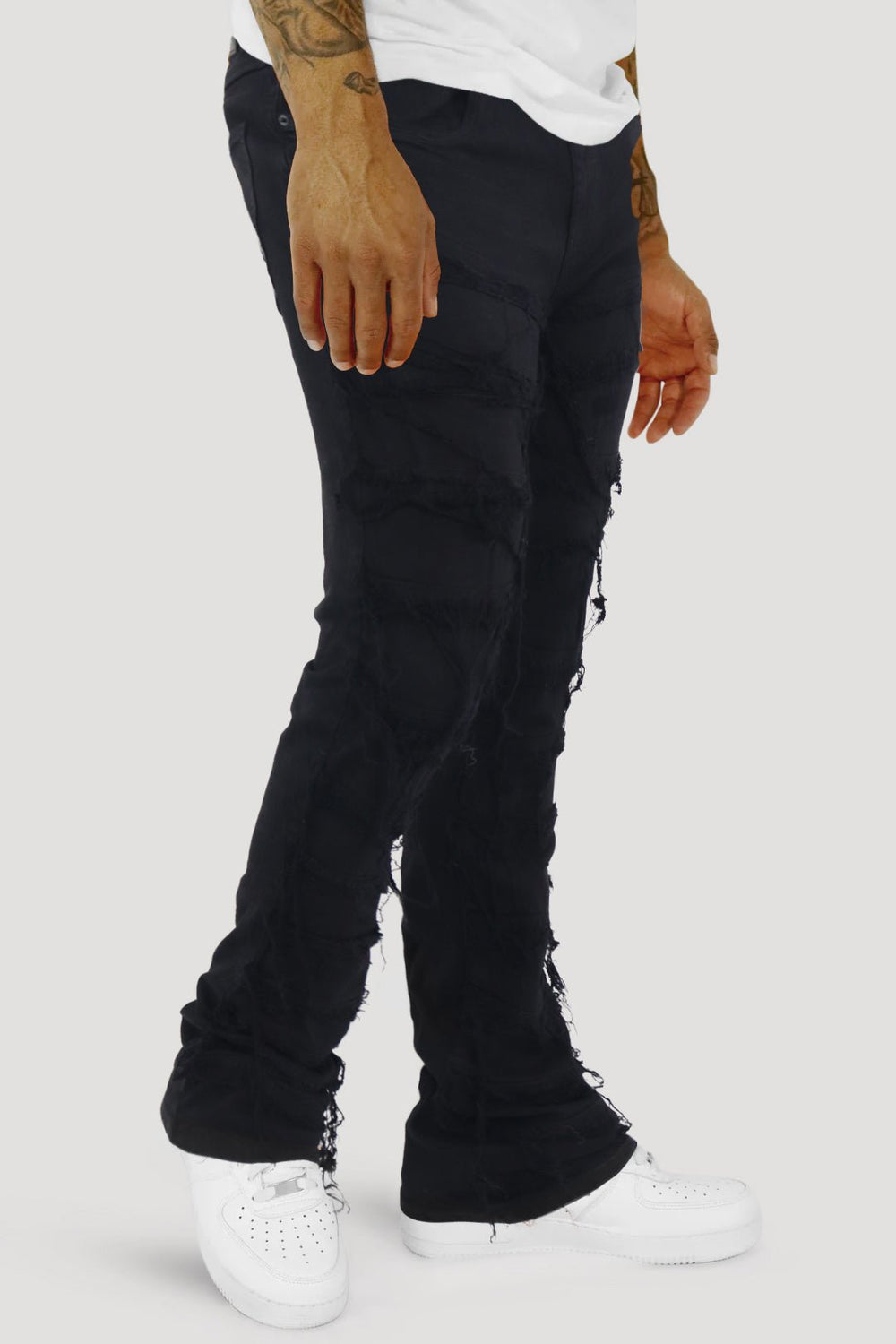 Distressed Layered Stacked Denim (Jet Black) (S3016) - Zamage