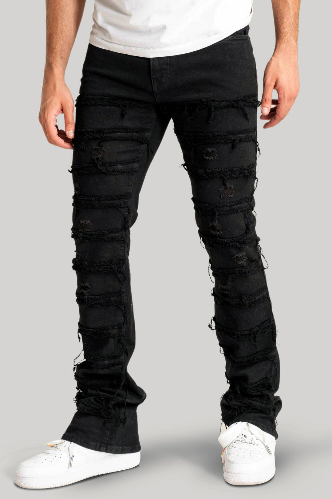 Distressed Layered Stacked Denim (Jet Black) (S3016) - Zamage