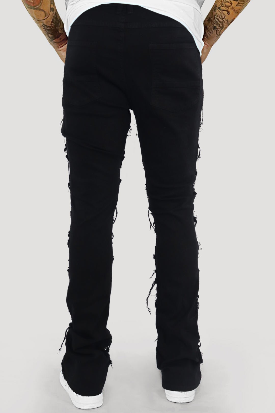 Distressed Layered Stacked Denim (Jet Black) (S3016) - Zamage