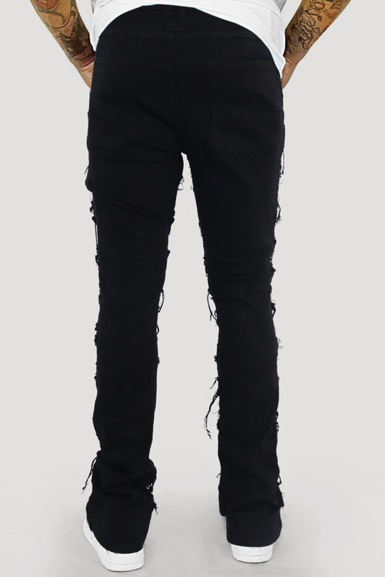 Distressed Layered Stacked Denim (Jet Black) (S3016) - Zamage