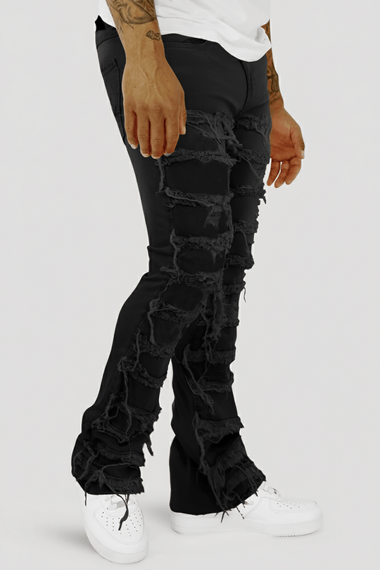 Distressed Layered Stacked Denim (Jet Black) (S3016T) - Zamage