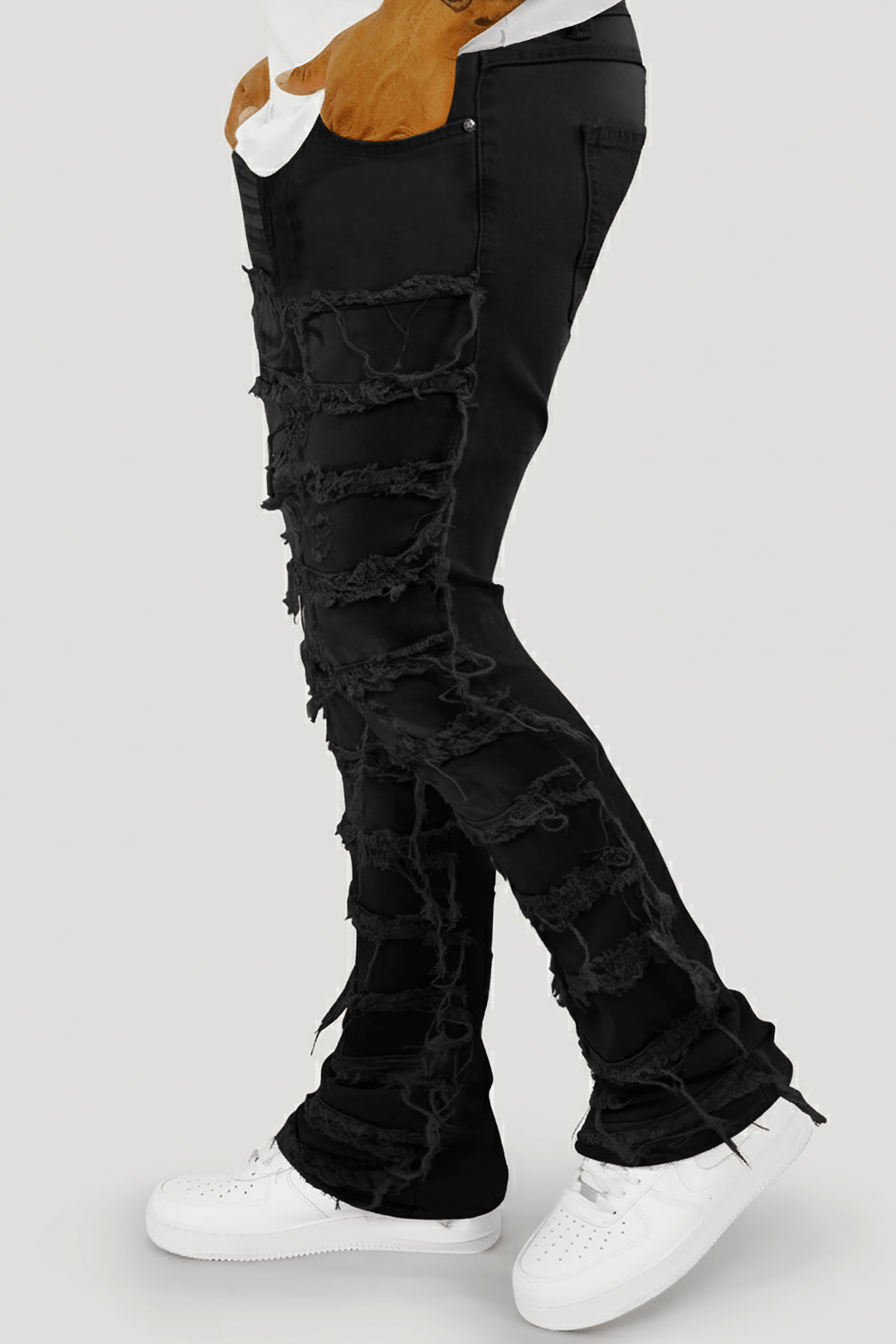 Distressed Layered Stacked Denim (Jet Black) (S3016T) - Zamage