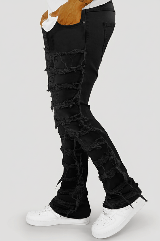 Distressed Layered Stacked Denim (Jet Black) (S3016T) - Zamage